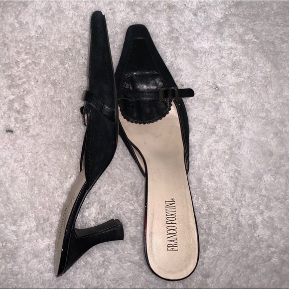 Franco Fortini Shoes - Franco Fortini Leather Suede Buckle Mule